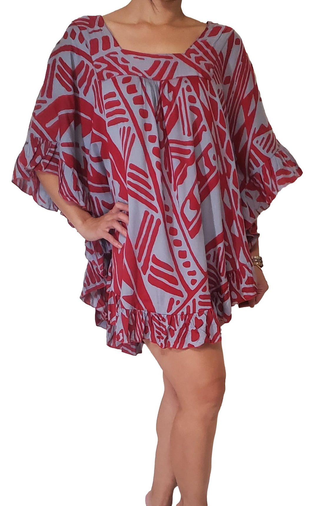 Ruffle Cover-up - Tribal - Flame Scarlet & Faded Denim