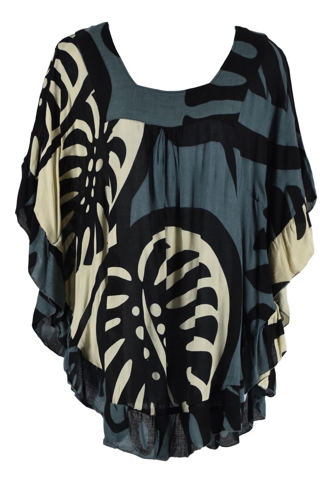 Ruffle Cover Up - Bold Monstera - Black and Grey