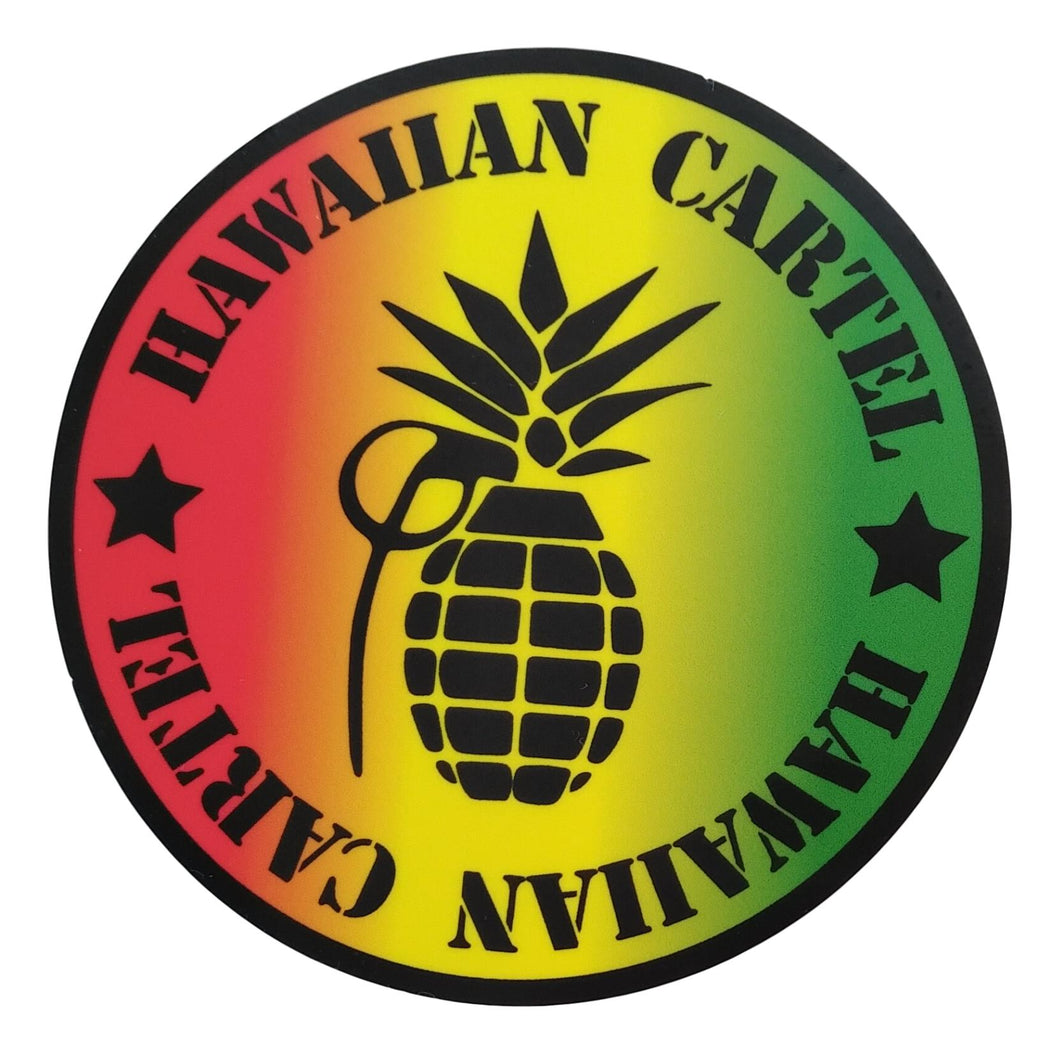 Sticker - Hawaiian Cartel Logo - Rasta - 4 inch circle