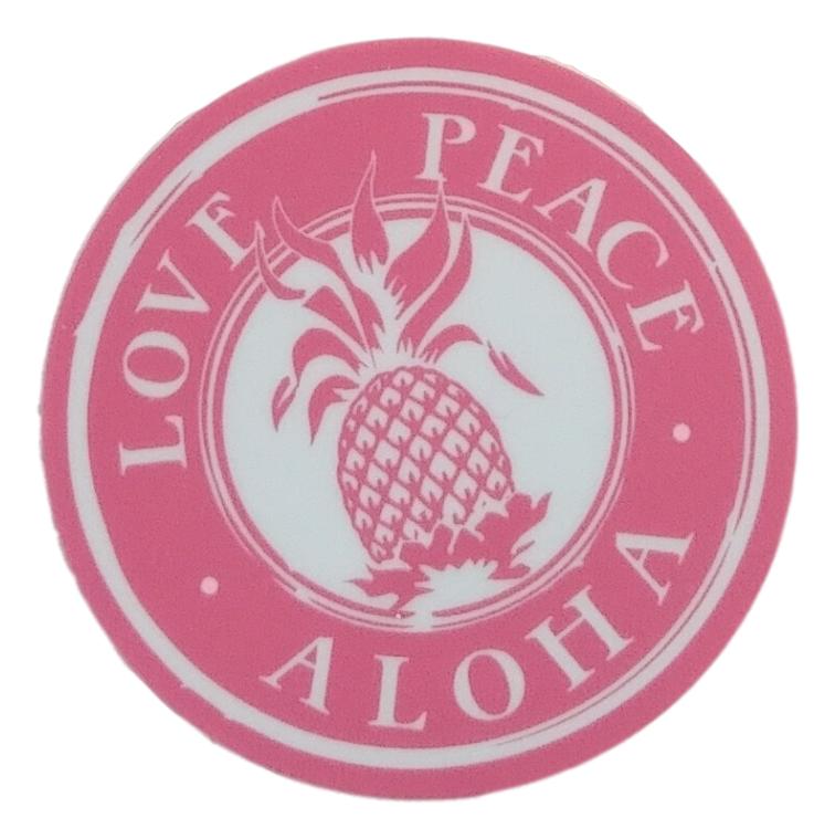 Sticker - Love Peace Aloha - Pink - 2 inch circle